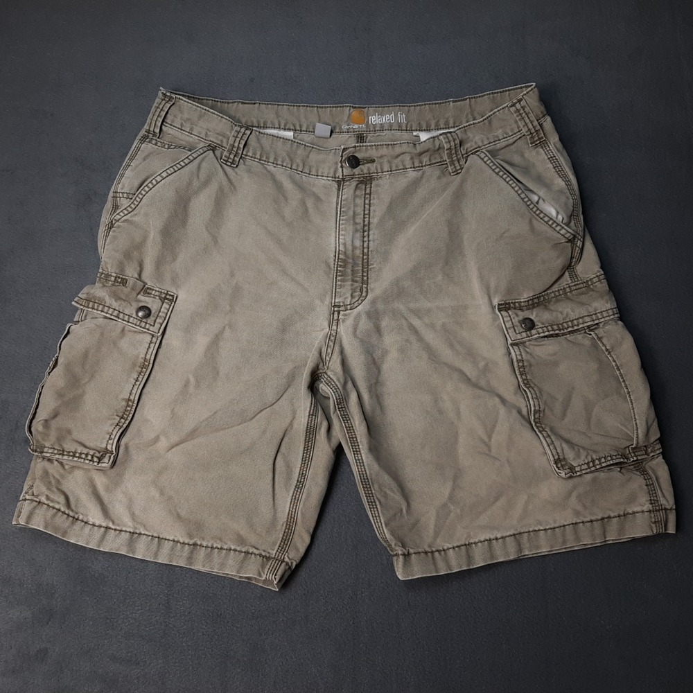 Carhartt Cargo Shorts Mens 40 x 10 Gray Olive Canvas Relaxed Fit Work Workwear